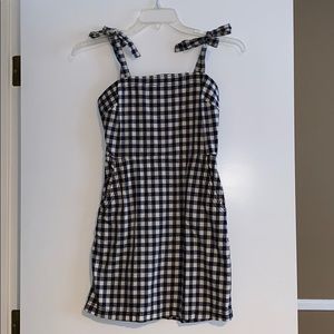 express plad mini dress with straps that tie